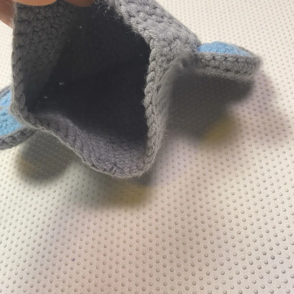 Handmade Knit Crochet Whimsical Elephant Baby Infant Beanie Cap Hat Gray Blue OS